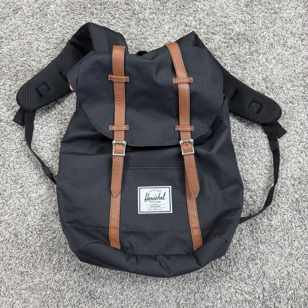 Herschel Retreat Black Backpack Red White Laptop Adjustable Leather Straps